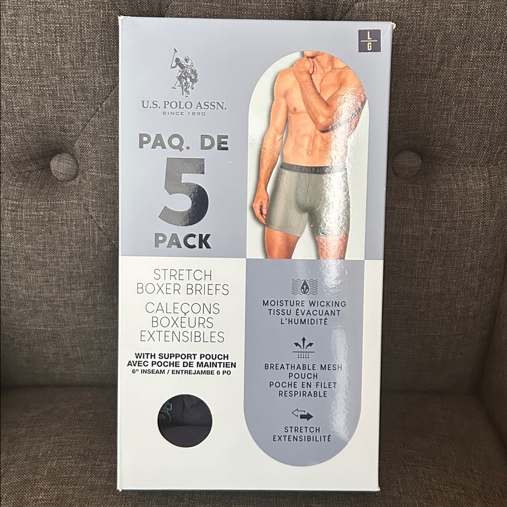 NEW 🆕 U.S. Polo Assn. Men's Boxer Briefs 5-Pack size L